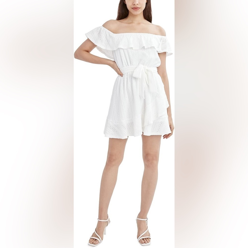 NWOT BCBGeneration Off The Shoulder Fit And Flare Dress in White w/ Sash Bridal